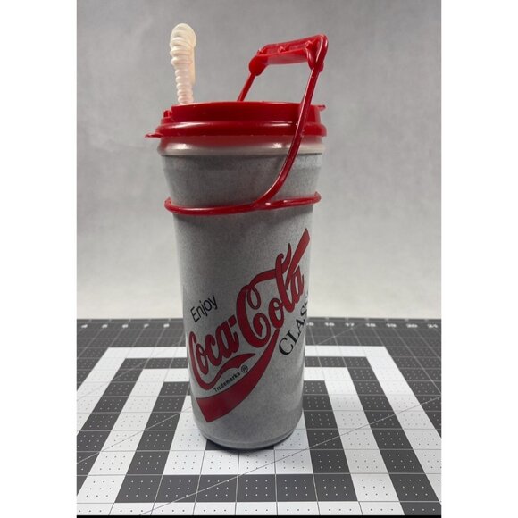 Vintage Coca-Cola Classic Cup With Handle & Straw - Super-Tuff Brand 1980s Colle - Picture 1 of 4